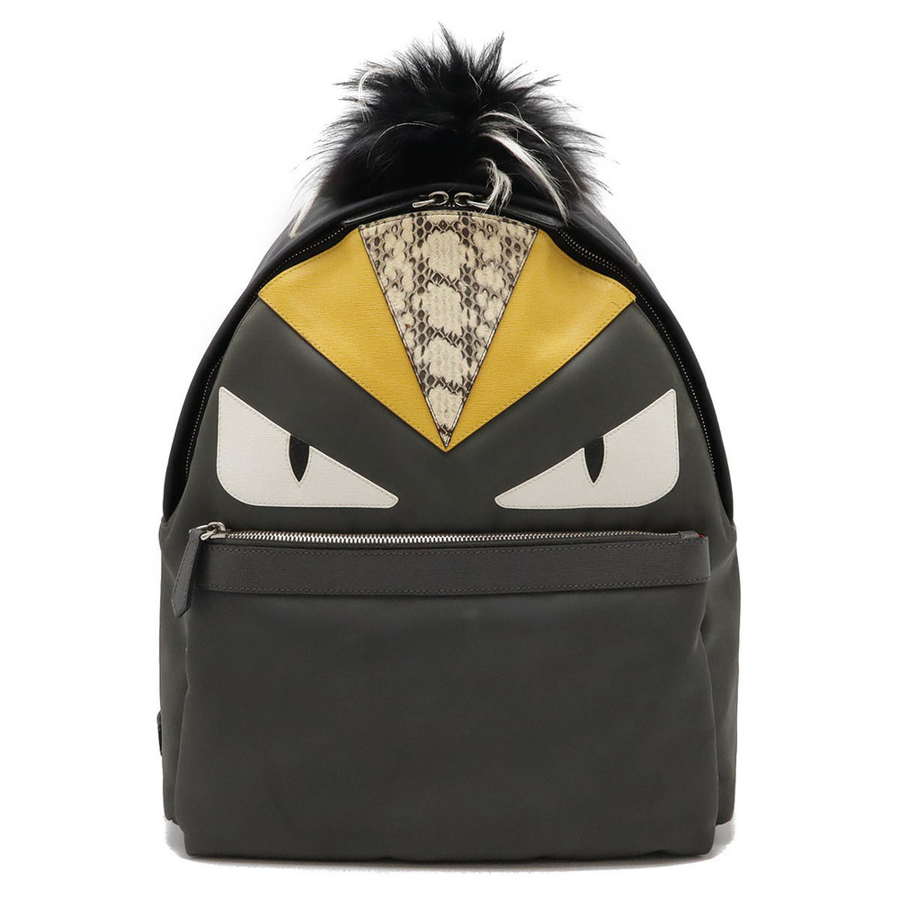 Fendi Gray Backpack Nylon Python Fur Black Bugs M… - image 1